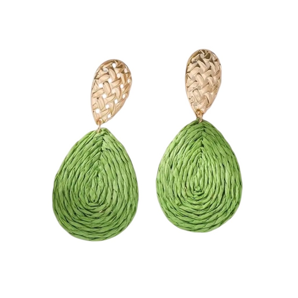 Green Raffia Grass Dangle Earrings